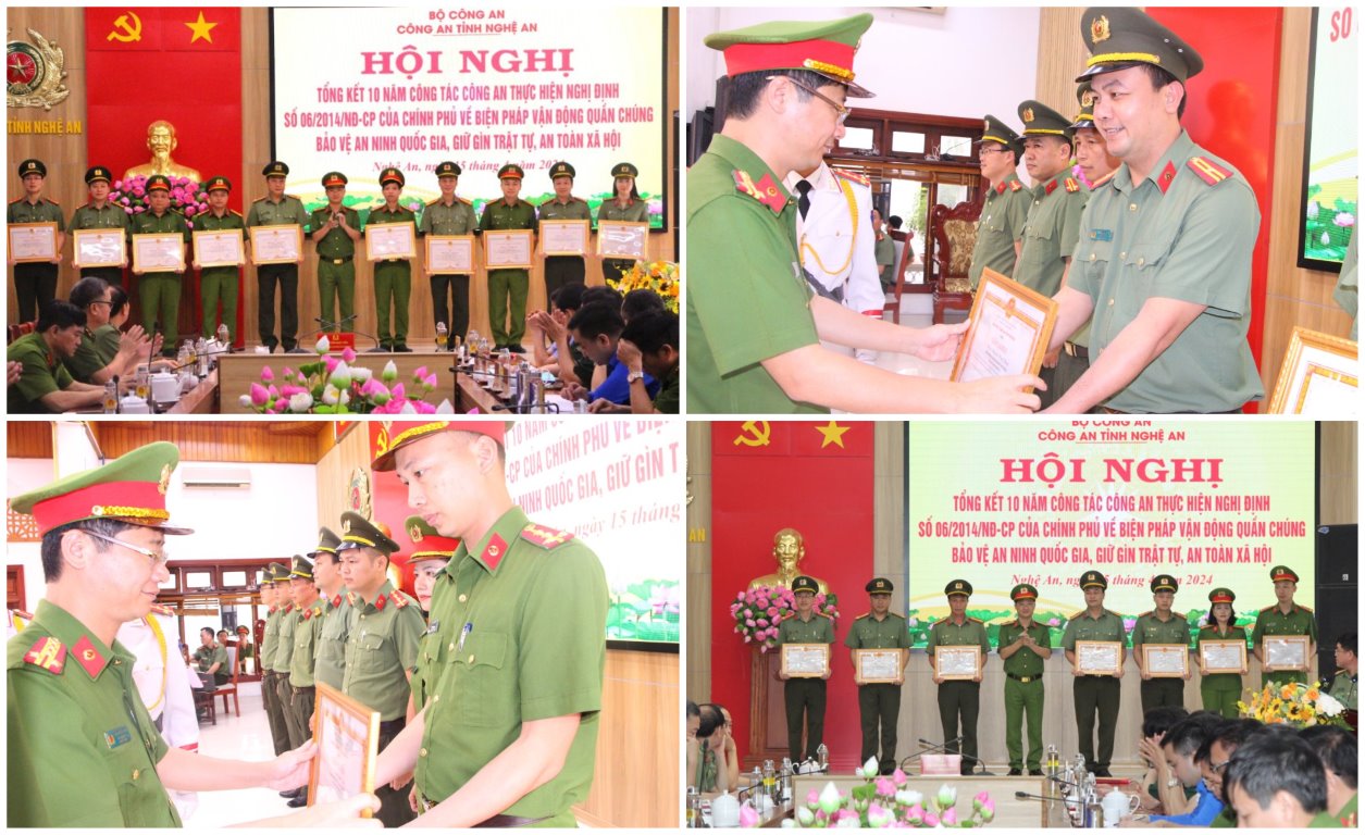 Đồng chí Đại tá Trần Ngọc Tuấn - Phó Giám đốc Công an tỉnh trao Bằng khen, Giấy khen tặng các tập thể, cá nhân có thành tích xuất sắc trong 10 năm thực hiện Nghị định số 06