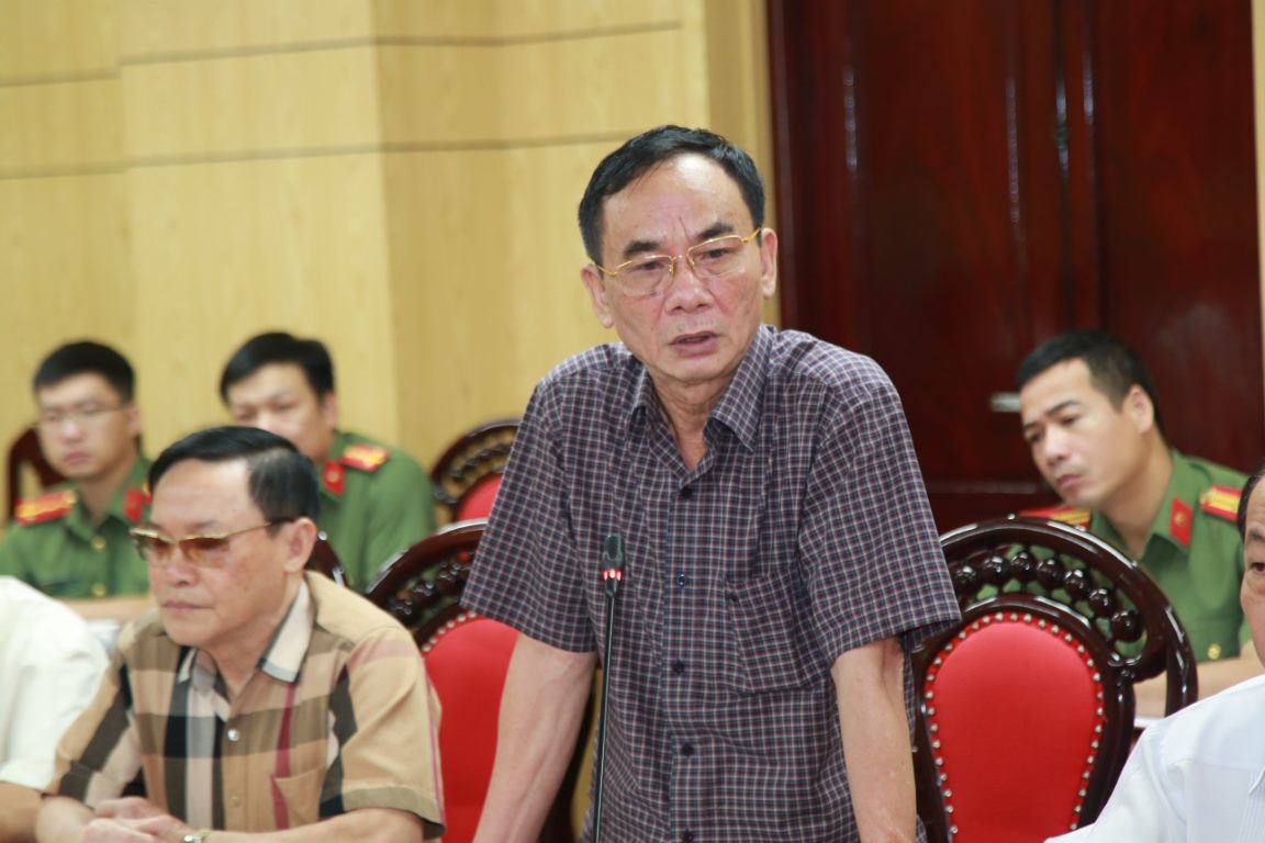 Đồng chí Đại tá Lê Xuân Hoài, Phó Chủ tịch thường trực Hội cựu CAND tỉnh Nghệ An, nguyên Phó Giám đốc Công an tỉnh phát biểu 