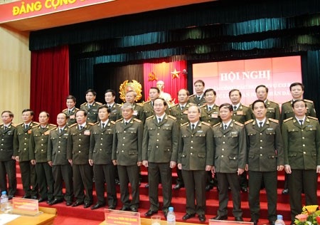 Đại tướng Trần Đại Quang, Ủy viên Bộ Chính trị, Bí thư Đảng ủy Công an Trung ương, Bộ trưởng Bộ Công an và các đại biểu dự hội nghị. Ảnh: MPS