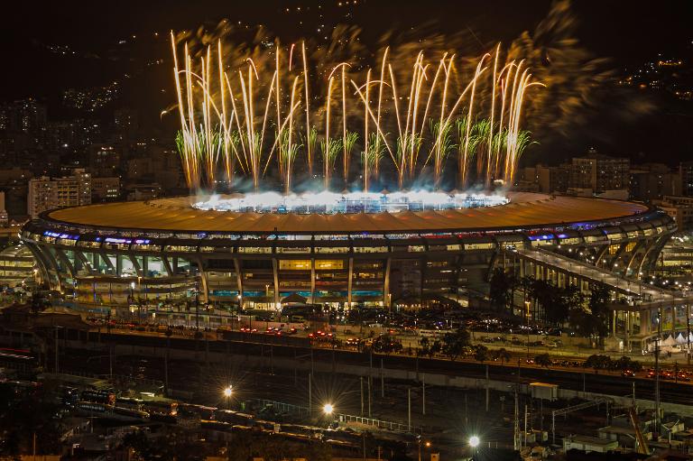 Pháo hoa được bắn lên trên sân vận động Maracana ở Rio de Janeiro, Brazil sau khi Đức giành ngôi vương tại World Cup 2014