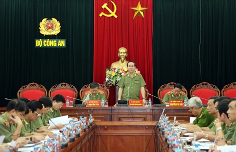 Đại tướng Trần Đại Quang, Ủy viên Bộ Chính trị, Bộ trưởng Bộ Công an phát biểu chỉ đạo tại Hội nghị.