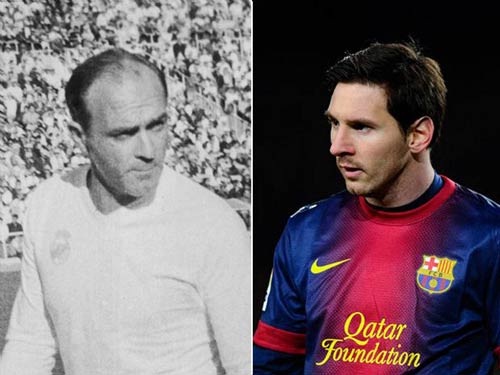Messi (phải) chỉ còn kém Di Stefano 1 chức vô địch
