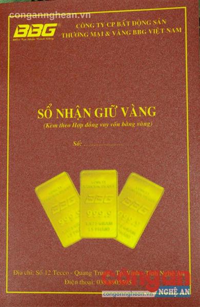 Sổ nhận giữ vàng mà Công ty BBG Việt Nam  cấp cho các khách hàng
