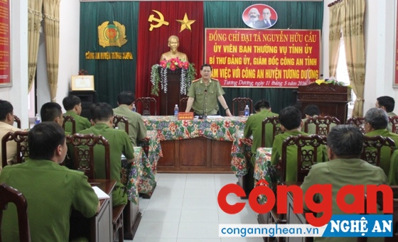 Đồng chí Đại tá Nguyễn Hữu Cầu, UV BTV Tỉnh ủy, Bí thư Đảng ủy, Giám đốc Công an tỉnh kết luận tại buổi làm việc