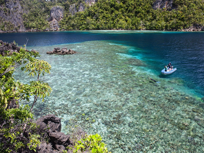 Những người yêu biển thường đi đến đảo Raja Ampat nằm trên mũi của Tây Papua, Indonesia, thuộc vùng trung tâm Tam giác Coran với dân cư thưa thớt. Đảo chiếm 3/4 giống san hô của thế giới, và bao gồm một hệ thống rừng nhiệt đới, những bãi biển cát trắng, đầm phá ẩn, và hang động kỳ bí.
