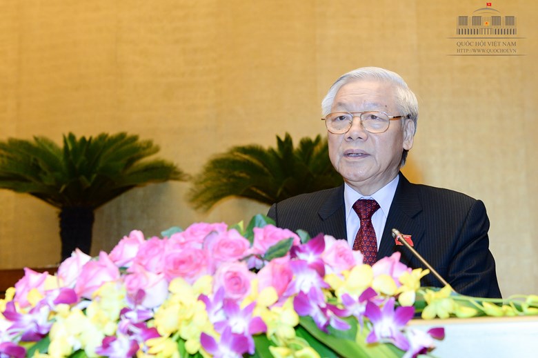 Tổng Bí thư Nguyễn Phú Trọng phát biểu tại phiên khai mạc kỳ họp thứ nhất, Quốc hội khóa XIV - Ảnh: Đình Nam