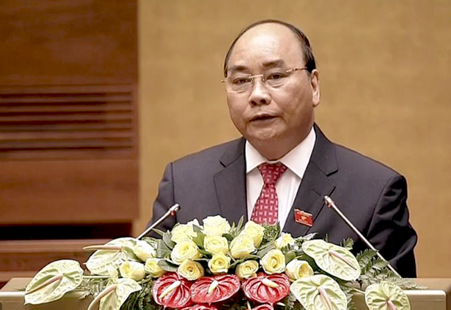  Thủ tướng Nguyễn Xuân Phúc phát biểu trước Quốc hội. Ảnh: VGP