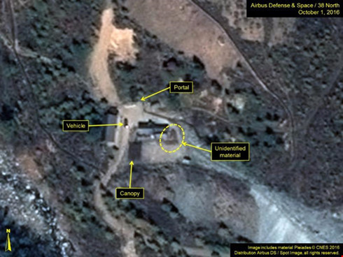 Hình ảnh vệ tinh chụp được gần đây tại bãi thử hạt nhân Punggye-ri ở Đông Bắc Triều Tiên. (Ảnh: 38 North).