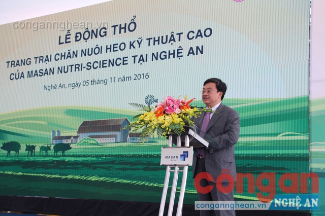 Ông Nguyễn Đăng Quang - Chủ tịch HĐQT Tập đoàn MASAN phát biểu tại lễ khởi công và cam kết sẽ quyết tâm hoàn thành dự án đúng tiến độ