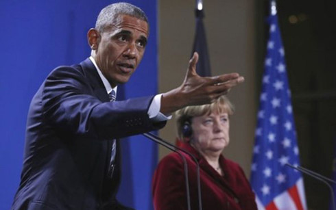 Tổng thống Mỹ Barack Obama và Thủ tướng Đức Angela Merkel họp báo sau hội đàm. (Ảnh: AP)