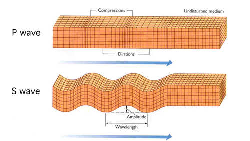 Sóng P và S là Sóng khối (Body waves) truyền qua phần bên trong của Trái đất