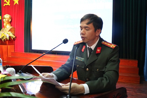  Đồng chí Đại tá Nguyễn Tiến Nam – Phó giám đốc công an tỉnh phát biểu tại buổi lễ