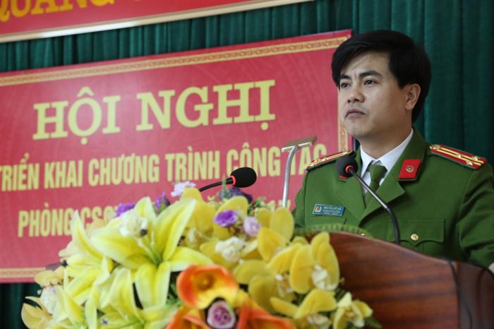 Đồng chí Thượng tá Nguyễn Đức Hải, Phó Giám đốc Công an tỉnh phát biểu chỉ đạo tại Hội nghị