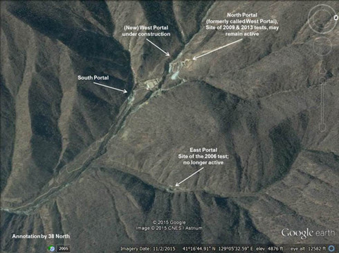Bãi phóng Punggye-ri năm 2015. Ảnh: 38 North chụp qua Google Earth.