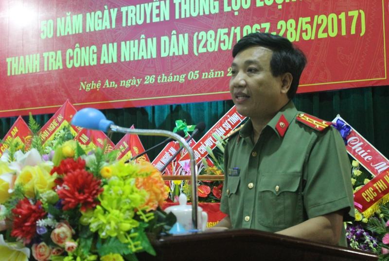 Đồng chí Đại tá Hồ Văn Tứ, Phó Bí thư Đảng ủy, Phó Giám đốc Công an tỉnh phát biểu tại lễ kỷ niệm.