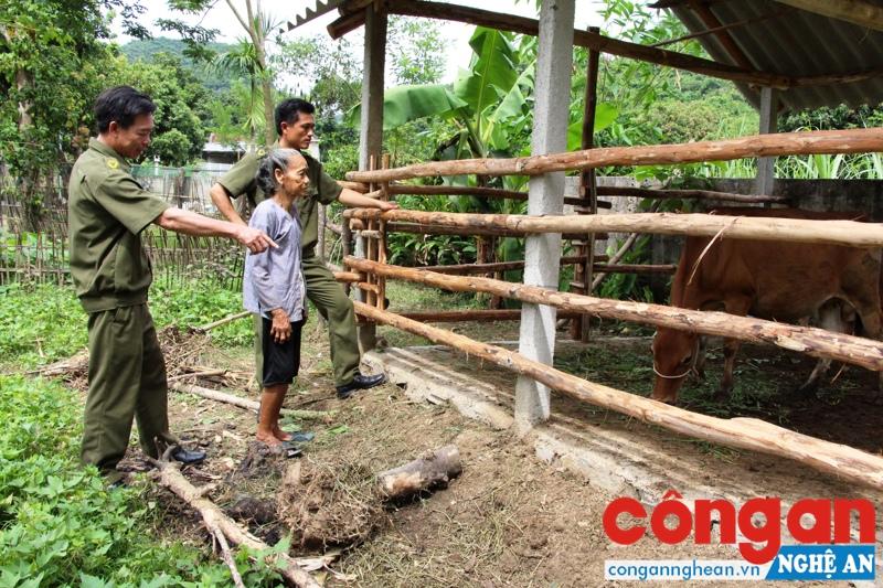 Công an xã Châu Cường vận động người dân không thả rông trâu, bò trong rừng để đảm bảo an toàn cho gia súc