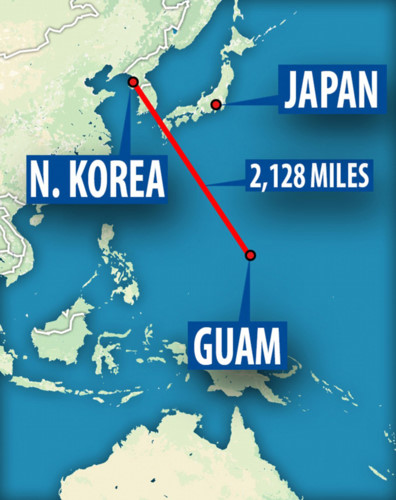 Hòn đảo này nằm cách Triều Tiên khoảng 3.500km về phía Đông Nam, nghĩa là gần hơn rất nhiều so với bất cứ thành phố nào của Mỹ. (Ảnh: Daily Mail)