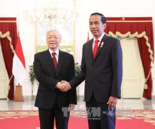 Tổng Bí thư Nguyễn Phú Trọng và Tổng thống Indonesia Joko Widodo. Ảnh: TTXVN