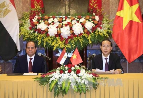 Chủ tịch nước Trần Đại Quang và Tổng thống Ai Cập Abdel Fattah Al Sisi chủ trì họp báo, thông báo kết quả hội đàm.