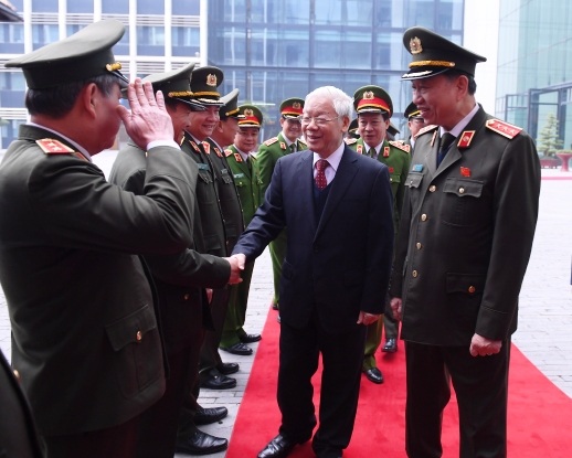 Lãnh đạo Bộ Công an đón tiếp đồng chí Tổng Bí thư Nguyễn Phú Trọng tới dự Hội nghị Công an toàn quốc lần thứ 73.