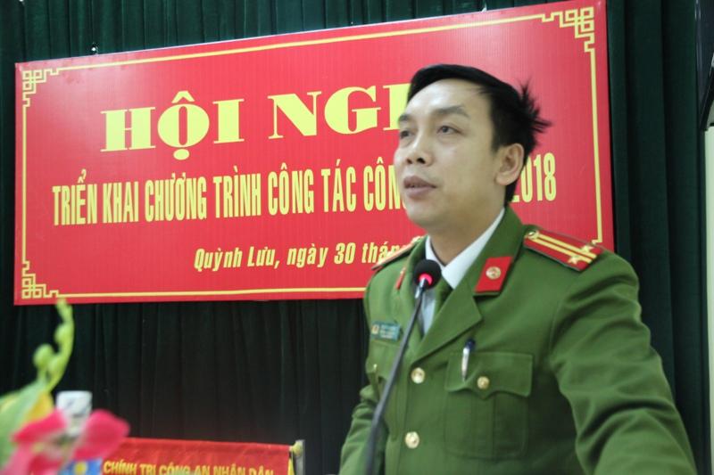 Đồng chí Trung tá Tạ Đình Tuấn – Trưởng Công an huyện phát biểu tại Hội nghị