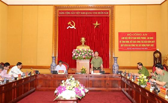 Bộ trưởng Tô Lâm phát biểu tại buổi làm việc.