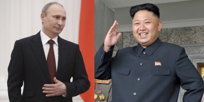 Tổng thống Nga Putin và nhà lãnh đạo Triều Tiên Kim Jong-un. Ảnh: Daily Express