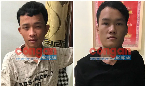 2 đối tượng Nguyễn Khánh Nhật và Lê Xuân Hưng bị Công an huyện Tân Kỳ bắt giữ
