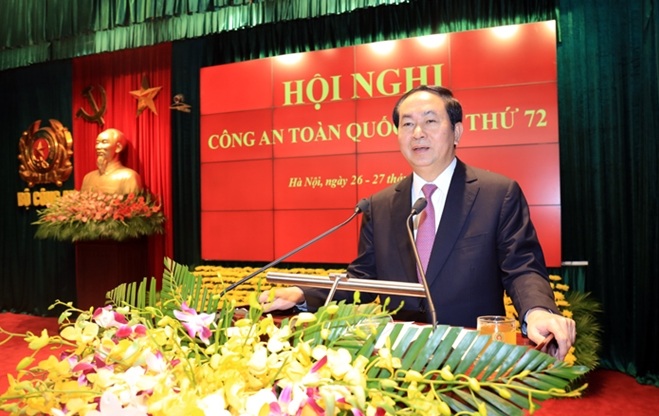Chủ tịch nước Trần Đại Quang phát biểu tại Hội nghị Công an toàn quốc tháng 12/2016.