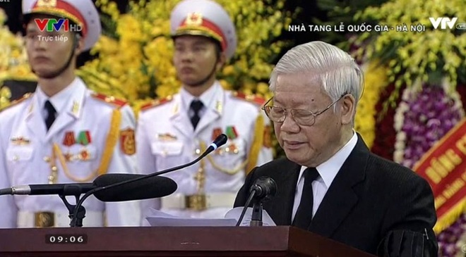 Tổng Bí thư Nguyễn Phú Trọng đọc Lời điếu nguyên Tổng Bí thư Đỗ Mười.