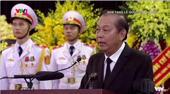 Đồng chí Trương Hoà Bình, Uỷ viên Bộ Chính trị, Phó Thủ tướng Thường trực Chính phủ, Trưởng Ban Tổ chức Lễ tang tuyên bố Lễ Truy điệu.