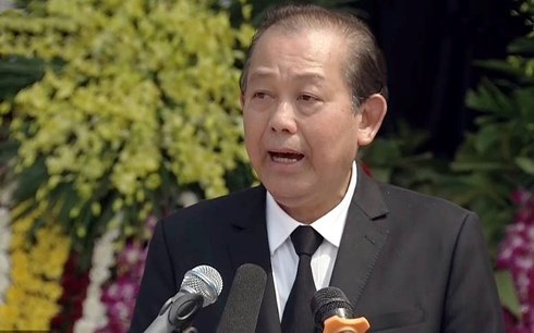 Phó Thủ tướng thường trực Chính phủ Trương Hòa Bình, Trưởng Ban Tổ chức Lễ tang phát biểu