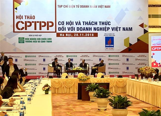 Các chuyên gia thảo luận thại Hội thảo về CPTPP.Ảnh:VGP/Huy Thắng. 
