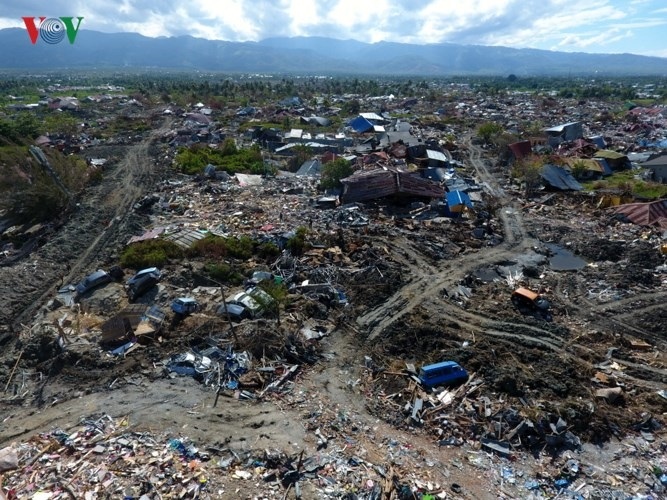 Khu vực làng Bolaroa bị xóa sổ hoàn toàn trong trận động đất kinh hoàng phá hủy mọi thứ ở Palu, Indonesia hồi tháng 10/2018.