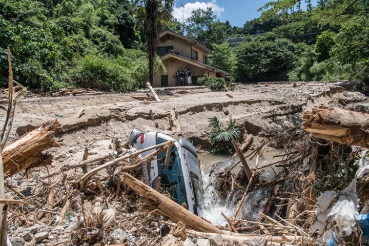 Ngập lụt và lở đất ở Nhật Bản do mưa lớn hồi tháng 7/2018 đã khiến nhiều người mất tích và tàn phá nhiều nhà cửa. Ảnh: Getty