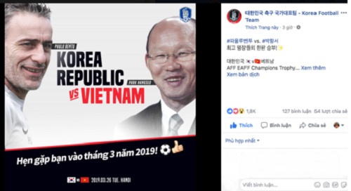 ĐT Việt Nam vs ĐT Hàn Quốc sẽ đọ sức vào ngày 26/3/2019.