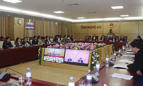 Hội nghị trực tuyến tại điểm cầu Nghệ An.