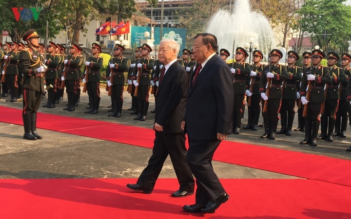 Sau lễ đón, Tổng Bí thư, Chủ tịch nước Nguyễn Phú Trọng sẽ có cuộc hội đàm với Tổng Bí thư, Chủ tịch nước Lào Bounhang Vorachith