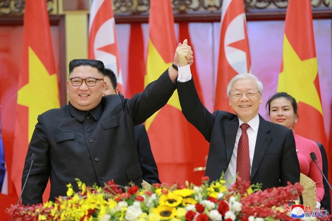 Tổng Bí thư, Chủ tịch nước Nguyễn Phú Trọng và Chủ tịch Triều Tiên Kim Jong-un.