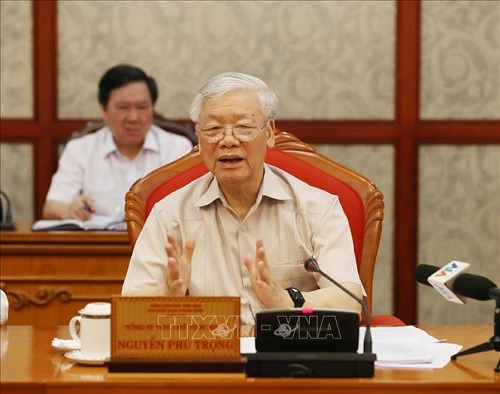 Tổng Bí thư, Chủ tịch nước Nguyễn Phú Trọng phát biểu tại cuộc họp Bộ Chính trị. Ảnh: Trí Dũng – TTXVN