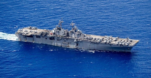 Tàu tấn công đổ bộ USS Boxer của Mỹ hành trình trên Thái Bình Dương, ngày 29/5/2019. (Ảnh: Hải quân Mỹ/thedefensepost.com)
