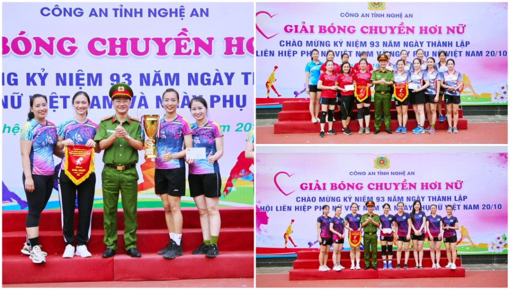 Đồng chí Đại tá Trần Ngọc Tuấn, Phó Giám đốc Công an tỉnh trao thưởng các đội bóng đoạt giải