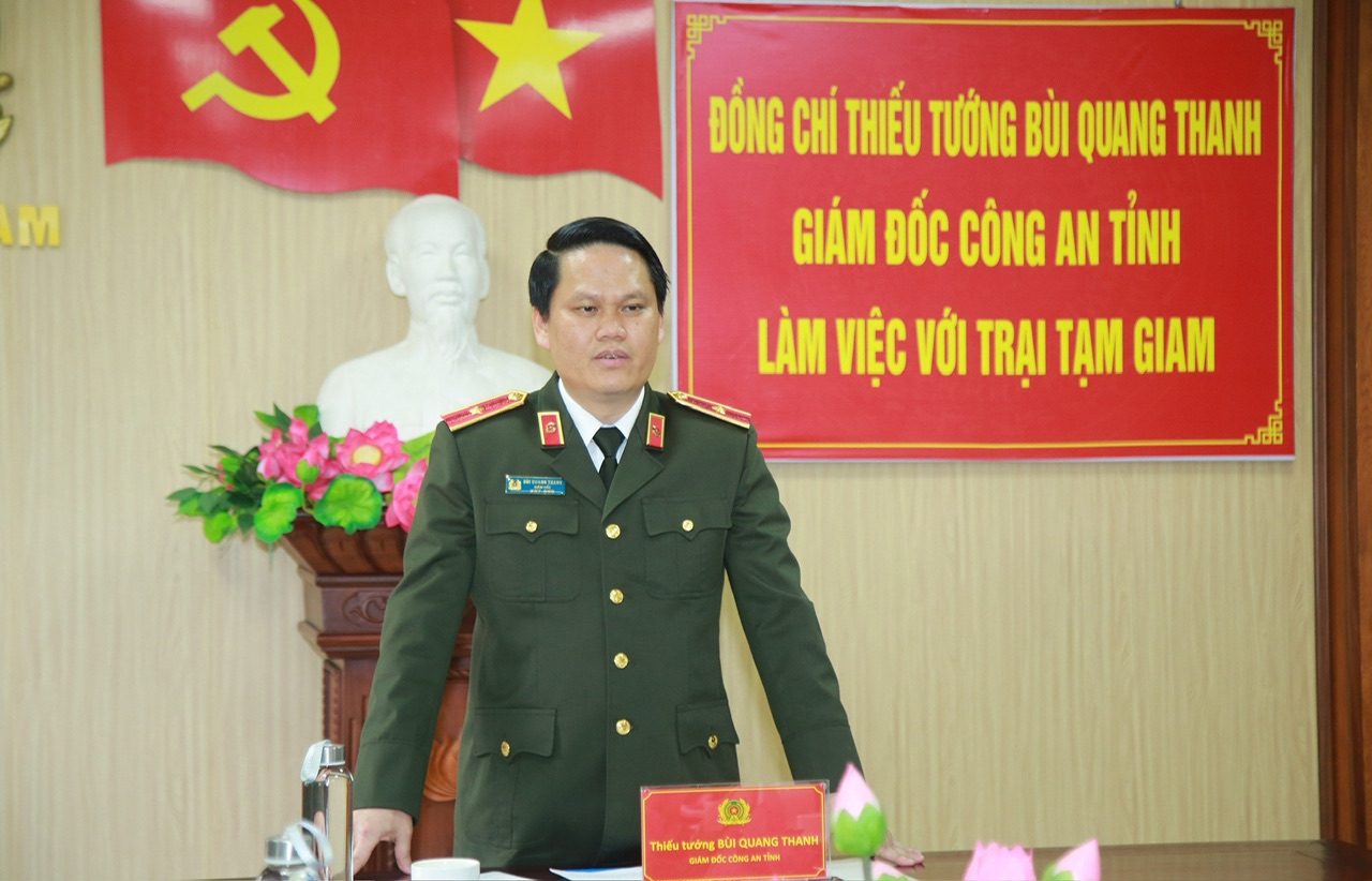 Đồng chí Thiếu tướng Bùi Quang Thanh, Ủy viên Ban Thường vụ Tỉnh ủy, Giám đốc Công an tỉnh phát biểu chỉ đạo