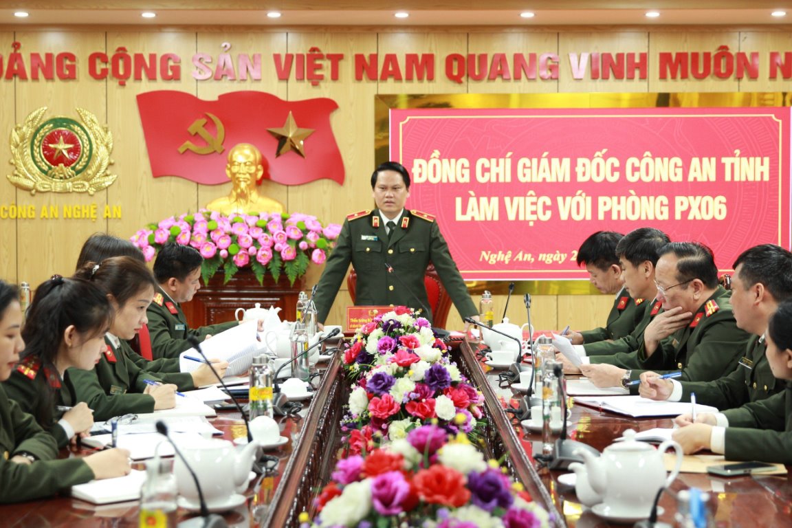 Đồng chí Thiếu tướng Bùi Quang Thanh, Bí thư Đảng ủy, Giám đốc Công an tỉnh làm việc với Cơ quan UBKT Đảng ủy Công an tỉnh